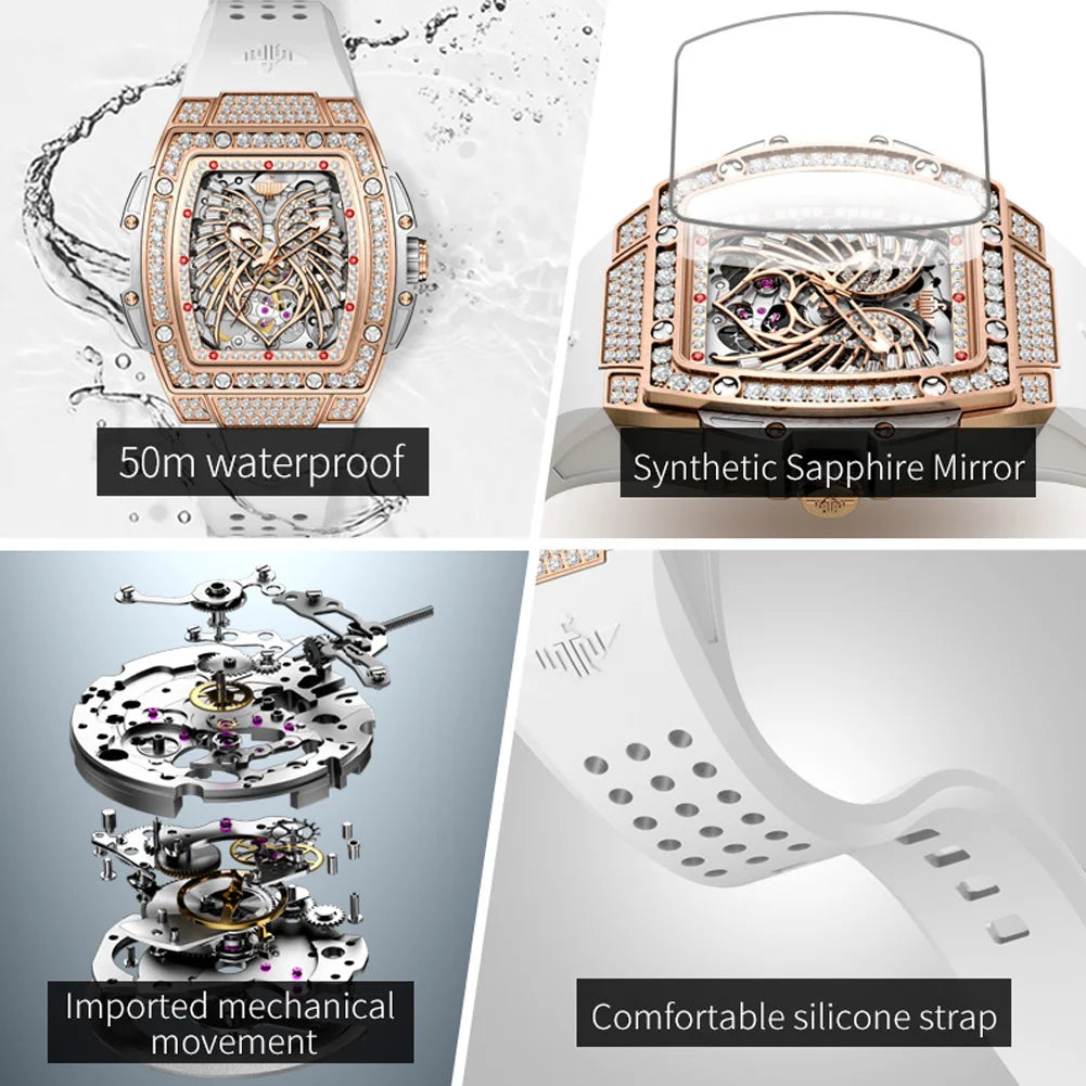OUPINKE Gift Box Set ladies' watches waterproof pretty Jewelry Diamond Dial automatic watch fow women Bracelet necklace watch