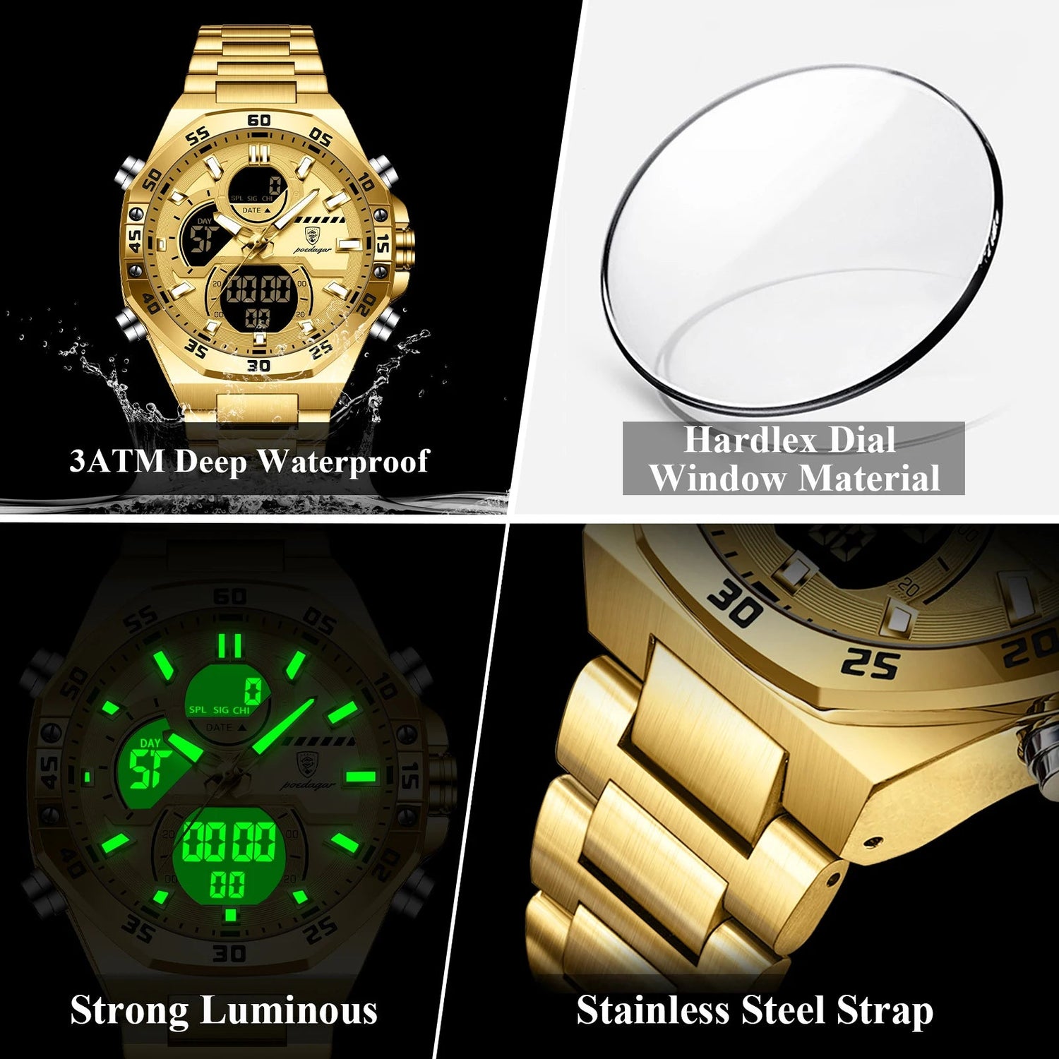 POEDAGAR Men Watch – Sport LED Waterproof Quartz Wristwatch - Dan&
