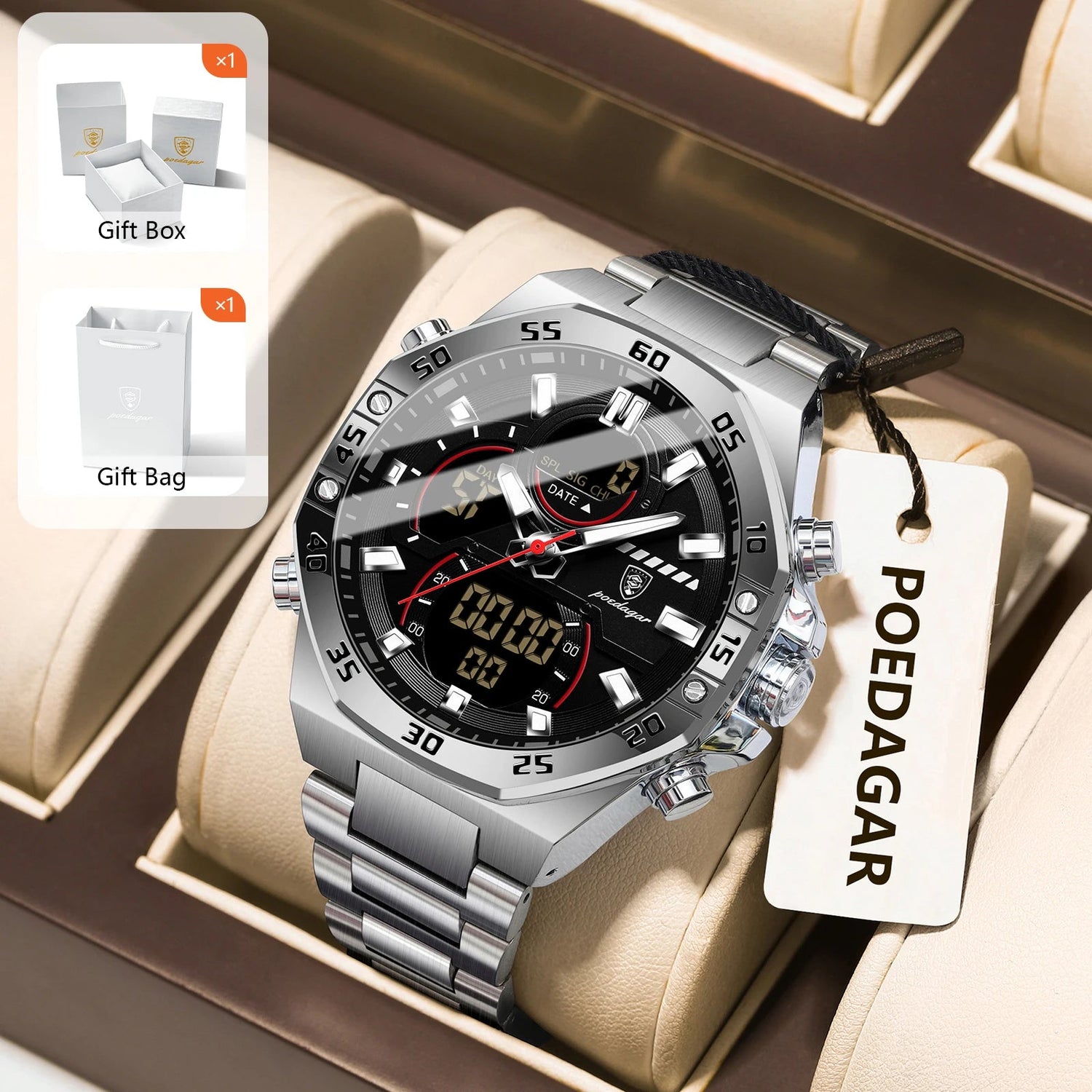 POEDAGAR Men Watch – Sport LED Waterproof Quartz Wristwatch - Dan&