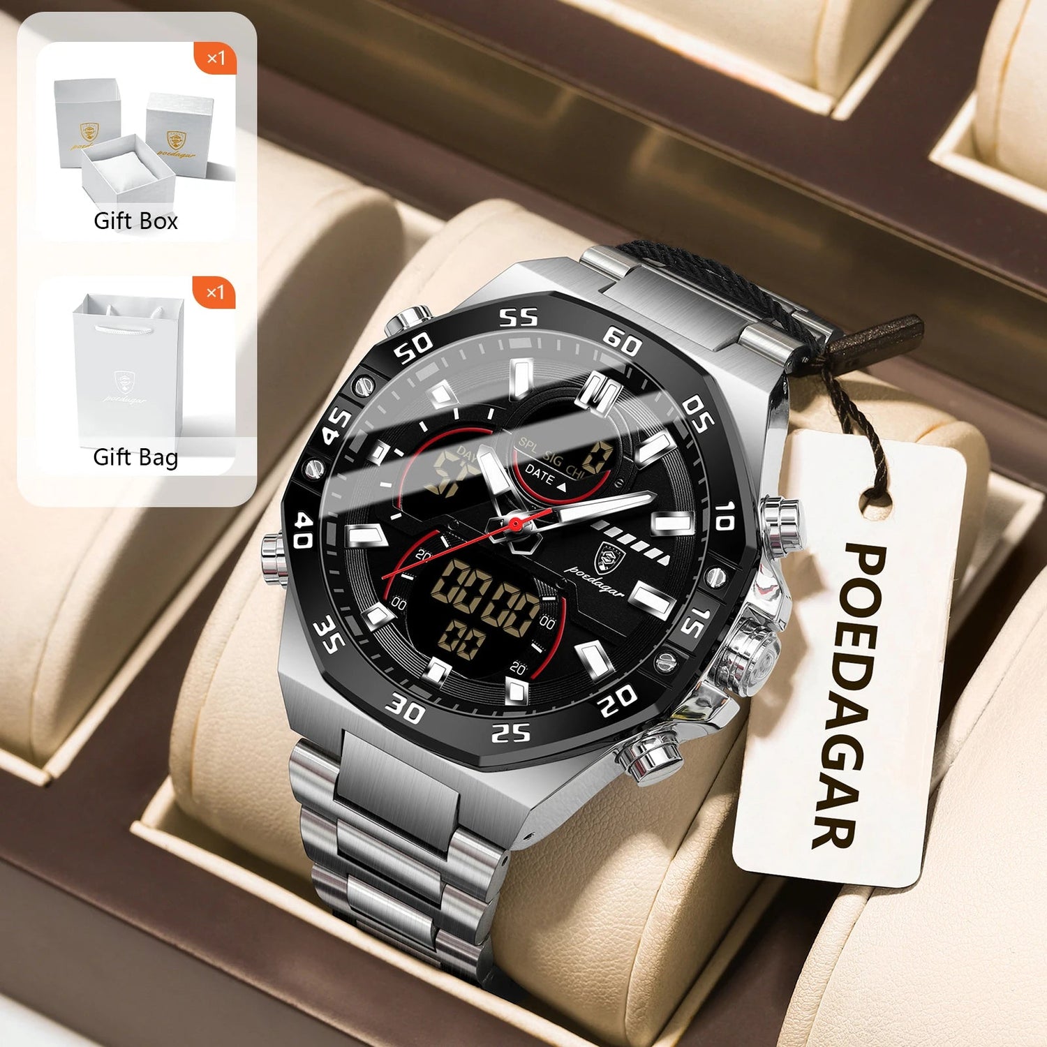 POEDAGAR Men Watch – Sport LED Waterproof Quartz Wristwatch - Dan&